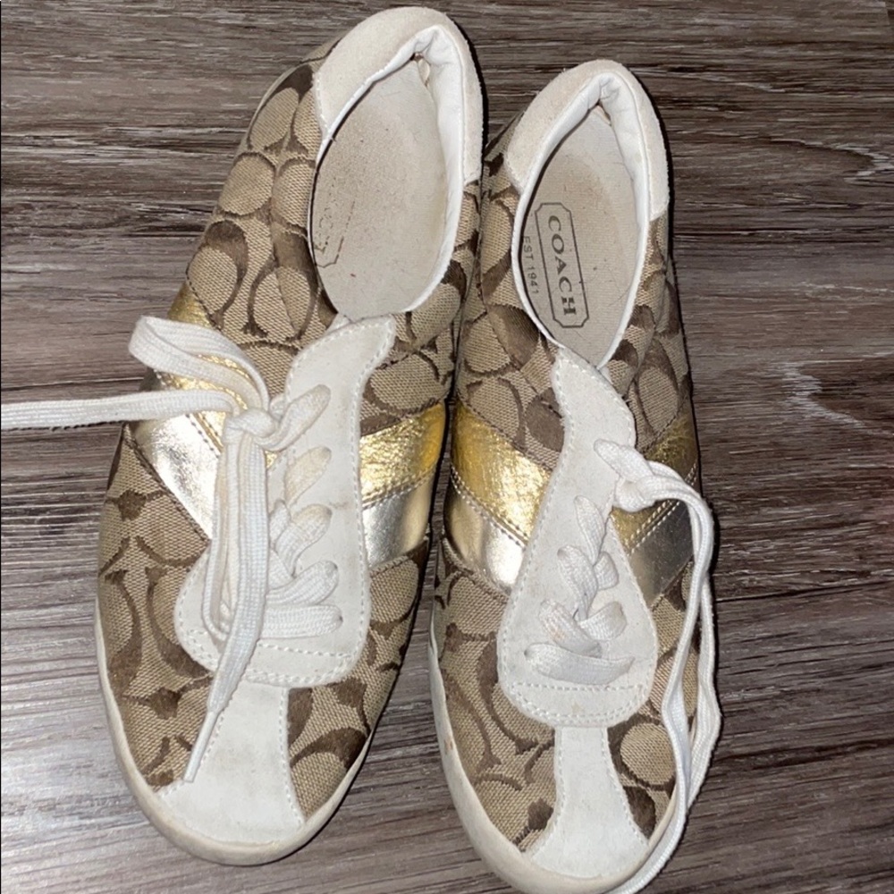 Khaki and suede Coach sneakers
